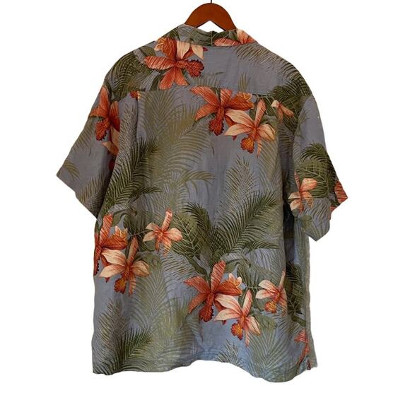 Tommy Bahama Linen Blue Floral Palm Tropical Camp Collar Button Down Shirt XL - Picture 2 of 12